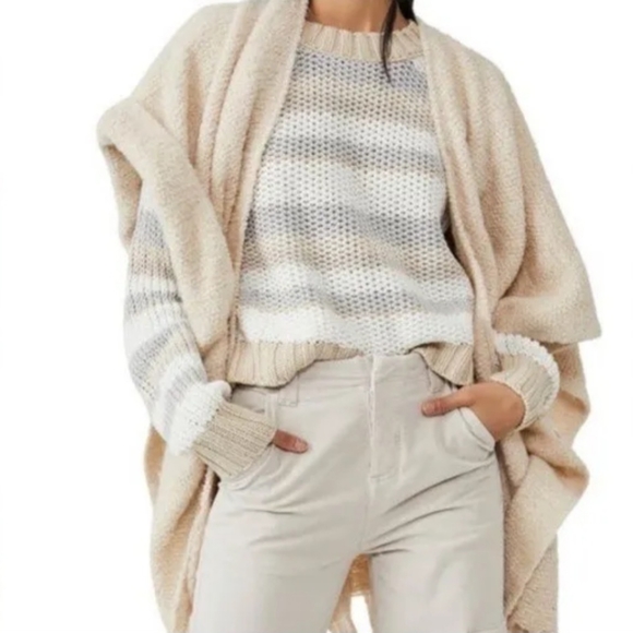 Free People Devon Striped Cropped Sweater Chunky Knit cream minimalist Boho 90s - Picture 4 of 7